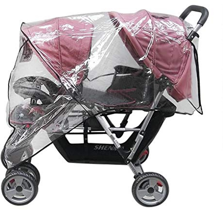 Front and Rear Twin Strollers Rain Cover Waterproof Windproof Dustproof Universal Double Stroller Twins Pushchair Pram Raincoat Tandem Baby Carriage Carrycots Raincover for Outdoor Baby Protection