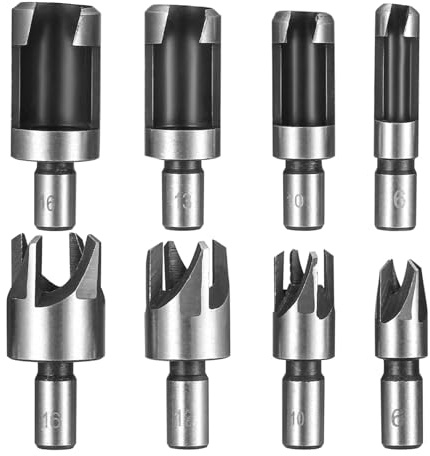 Bohaner 8 Pcs Wood Plug Cutter Set Wood Dowel Holes Plugs Cutters Round Shank Carbon Steel Claw & Tapered Drill Bits Set Cork Drill Hole Saw Tool HSS Tenon Drill Bits Cutter for Woodworking Tool