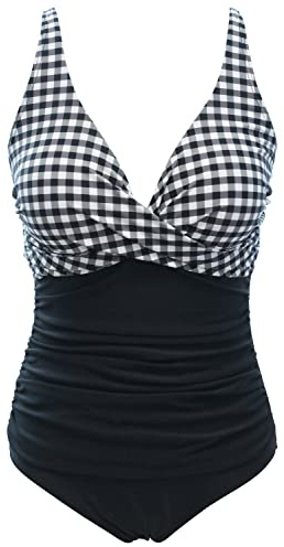 LA ORCHID Damen Badeanzug bauchweg Push up einteiliger Badeanzug bademode v Ausschnitt bademode high Waist für Urlaub