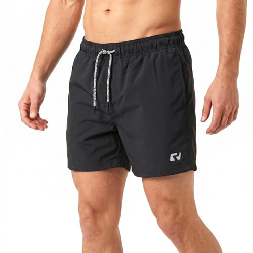RIPT Men’s Quick Dry Swim Shorts with Mesh Lining Drawstring Waist UV50 Sun Protection Beach & Swimming Trunks (Black, XXL)