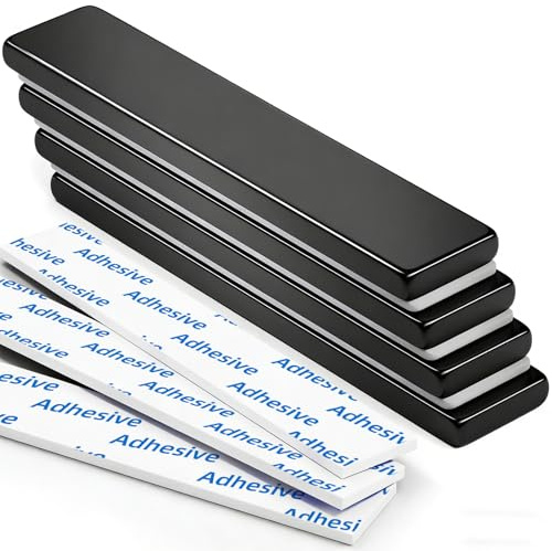 FINDMAG 4 Pack Neodymium Magnets, 60 x 10 x 3 mm, Black, with Double-Sided Adhesive, Versatile Magnets for Magnetic Boards, Refrigerators, Whiteboards, Walls, Wood, Plastic, Fabric