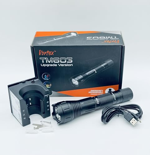 Vortex TM603 Emergency Rechargeable LED Wall Mount Flashlight - 1000 Lumen High Power Tactical with 7/24 Standby, Strobe/SOS, Self-Defense Striking Head for Home Car Security