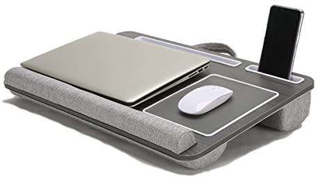 Laptop-Ablage mit Kissen, Buchständer, integriertes Mauspad und Handgelenkauflage für Notebooks bis 17, Schreibtischablage mit Telefon- und Tablet-Halterung, für Bett und Sofa, zu Hause und auf Reise
