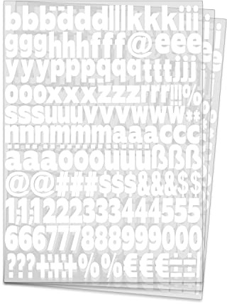 Yiootop 498 Stück 2,5cm 3 Blatt Aufbügel-Wärmeübertragungsbuchstaben und Zahlen, Deutsches Alphabet, Stoff-Vinyl-Buchstaben, DIY für Sporttrikots, T-Shirts, Kleidung, Basteln, Dekoration(Weiß)