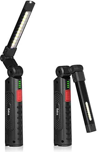Eslas LED Arbeitsleuchte, Werkstattlampe Akku, 3 Seitig 7 Lichtmod 360° Drehbar, Starker Magnetfuß und Haken, für Werkstatt Auto Reparatur Camping, Geschenke für Männer (2 Stücks)