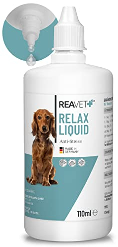 ReaVET Relax Liquid Tropfen für Hunde 100ml - Beruhigung mit Baldrian, L-Tryptophan, Vitamin B12 & Melisse I Beruhigungstropfen Hund bei Silvester, auf Reisen & Autofahrt