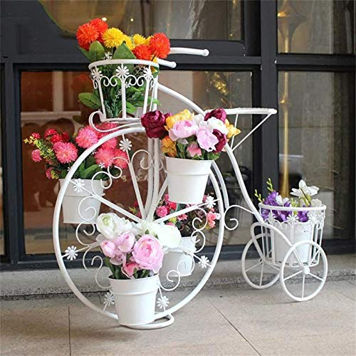 AFLCIO Fahrrad Blumenständer Metall Pflanzenständer Innen/Außen/Garten/Balkon/Wohnzimmer Leiter Pflanze Blumentopf Regal Lagerregale - Vintage Multi-Layer Standing Rack Bonsai Display Regal,Weiß