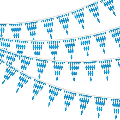 Ghirlanda Decorativa Oktoberfest, 30M Decorazione Bavarese, Bandierine Oktoberfest, Azzurro Bianco Banner Ghirlanda, per Feste di Birra (3 pezzi)