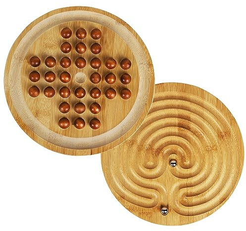 TOWO Trä 2-i-1 patiens och labyrint spelset – klassiskt en spelare brädspel 25 cm 9,8 tum marmor-balansering och strategi spel-Brainteaser labyrint för 6 år gammal till vuxen