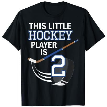 2nd Birthday Boy Hockey Stick Puck 2 Year Old Funny B-Day T-Shirt