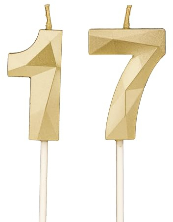 DTXLX Gold Zahl 17 Geburtstagskerzen Kuchen Deko | Zahlen, 3D, für, geburtstagsdeko, Kinder, Partys, Hochzeiten, Firmenfeiern, Jubiläen