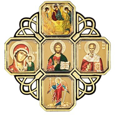 NKlaus Auto Ikone Kreuz orthodox, Gottesmutter von Kazan, 8 cm, 1 Stück | Mit Jesus, Nikolaus, Dreifaltigkeit und Schutzengel; Kunststoff mit 3M-Klebestreifen