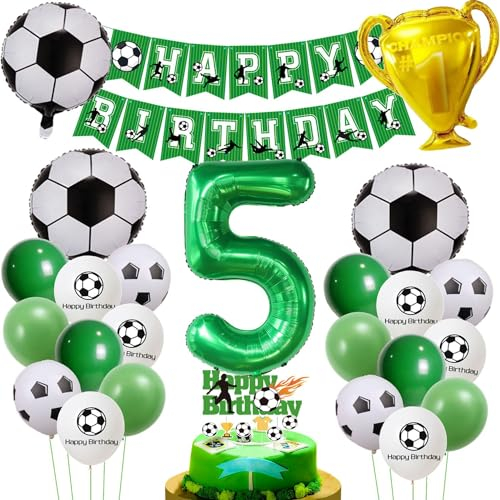 Fußball 5 Jahr Geburtstag Deko, Fussball Luftballon 5. Geburtstag Jungen, Grün 5 Ballon Fußball Deko, Geburtstagsdeko 5 Jahr Jungen, Luftballon 5 Junge Fußball, 5 Jahre Fußball Tortendeko