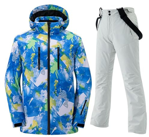 Skianzug Damen, Schneeanzug Damen 2 Teilig Wasserdichte Atmungsaktive Skijacke + Skihose mit Hosenträger Winter Warm Schnee Skifahren Sätze Regenjacke Outdoor Sport Snowboard Skisuit