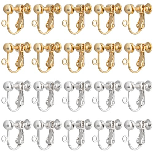 Beebeecraft 20 Stück 2 Farben Ohrclips Zum Aufstecken 24 Karat Gold Sterlingsilber Plattiert Nicht Durchbohrter Ohrring Konverter Komponenten Mit Schraubverschluss Und Schlaufe Für Die