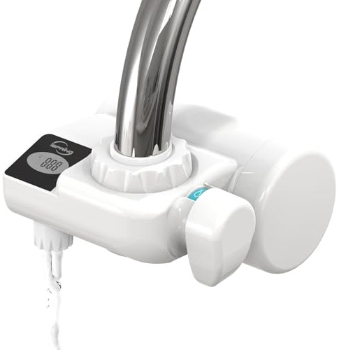 iSpring DFGB1W Filtro de Agua para Grifo con Pantalla Digital | Vida Útil de 600L, Filtro de Bloque de Carbón, Reduce el 99% de Cloro y Mal Sabor, Sistema de Filtración de Grifo