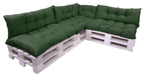 7-teiliges Palettenkissen Set, ein Set Kissen für Gartenmöbel, Palettenkissen 120x50x3Sitz +3x Rückenlehne 120x40cm +1x 60x40cm, Bodenkissen (Grün)