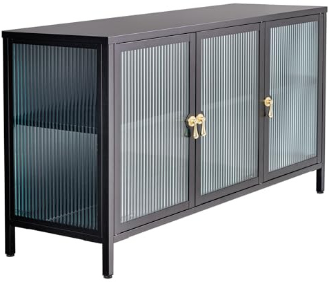 Sideboard AMSTERDAM - 105cm - schwarz gold - Metall mit Stauraum | Stabiles Gestell, pflegeleichte Oberfläche, Glas-Details, edle Optik, Kommode, modernes Design