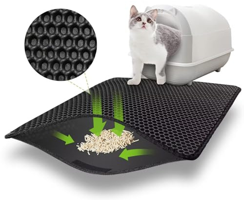 Kattsandmatta, 75 x 55 cm kattsand matta och bred håldesign, dubbelt lager vattentät, svart