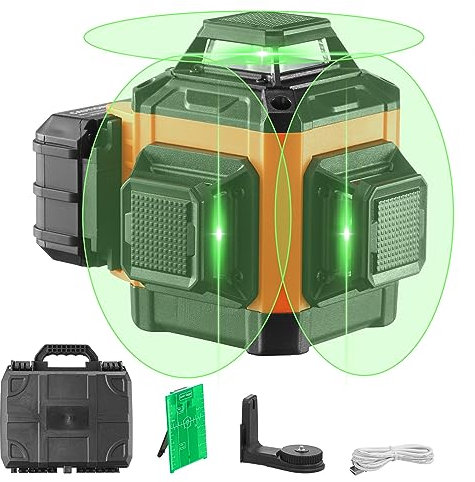 VEVOR Livella Laser Raggio max. 30m Livella Laser 360° x 3 Linee Trasversali Verdi Modalità Manuale Autolivellamento Lunghezza d'Onda Laser 520nm ± 10nm Precisione tra 0,28cm - 10m, Livella Laser