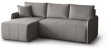 BEAUTY SOFA Moderne stilvolle Ecksofa L-Form Capri -Raumecke universell - Ecke aus Stoff mit Nano-Block-System - Dekoratives Kopfteil - Farbe Taupe (Velo 624) - 271x185x82cm