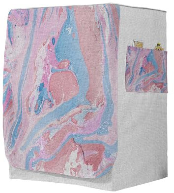 Odot Copri Lavatrice Esterni, Coprilavatrice da Esterno Antipolvere Anti Sunlight, Copertura per Lavatrice e Asciugatrice con Aperture Frontali (Marmo Blu Rosa,S-capacità 4-7,5 kg)