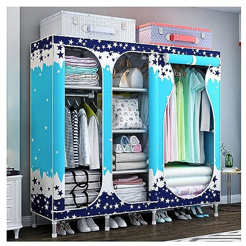 Kleiderschrank für Schlafzimmer, tragbarer Kleideraufbewahrungs-Organizer, 7 Fächer, Kleiderstange mit Vliesstoffbezug, einfach zu montieren (Farbe: E, Größe: 145 x 45 x 168 cm)
