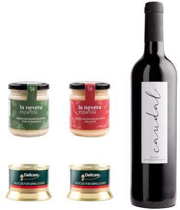 La Nevera Española | Cesta Gourmet La Nevera Española | Selección de Pates de Pato | Cremas de Queso Picante | crema de quedo de Oveja | Botella de vino Rioja El Caudal Lote | Lote Gourmet 2