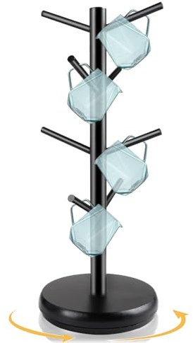 Albero Porta Tazze in Legno,Porta Tazze da Appoggio Girevole a 360 ° Portabicchieri Porta Tazze con 8 Ganci,Portabicchieri in Bambù,Porta Tazzine da Caffè Rimovibile, per Cucina, Ristorante, Bar