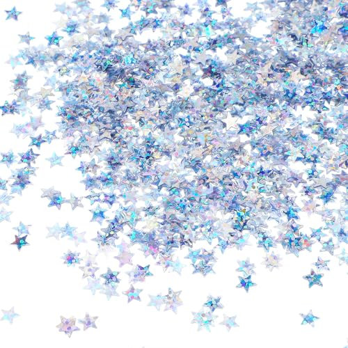 Piriuuo 3000 coriandoli a forma di stella, colore argento, con stelle glitterate, decorazione da tavolo, stella, decorazione per matrimonio, anniversario, Halloween, compleanno, festa, fai da te