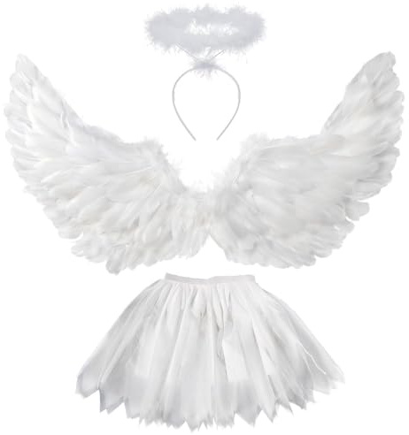 Sunshine smile 80CM Engelsflügel Weiß,Damen Engel Flügel,Engel Kostüm,Engelsflügel Deko Kostüm mit Heiligenschein für Karneval Party Cosplay