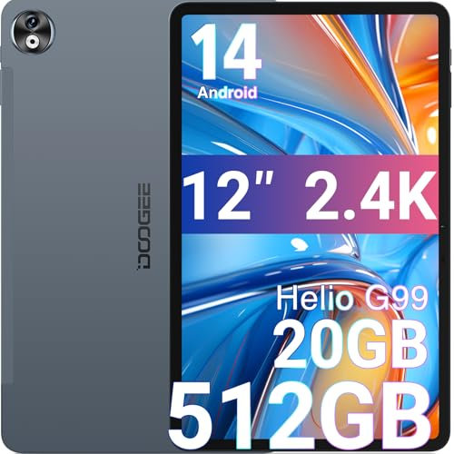DOOGEE T40PRO Tablet 12 Pollici, 512GB ROM+20GB RAM, Android 14 in Offerta, Helio G99, Batteria da 10800mAh, Display 2.4K Gaming 16MP + 8MP 4G Dual SIM/5G WIFI