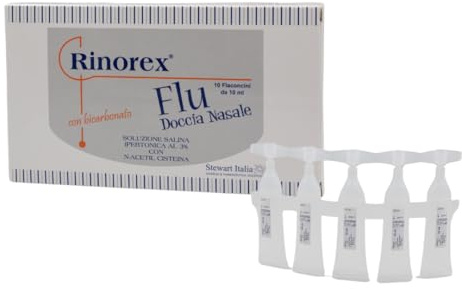 STEWART ITALIA - RINOREX FLU DOCCIA NASALE 10FL CON BICARBONATO, Soluzione Salina Ipertonica Al 3%, Soluzione Salina Idonea Per Aerosol Terapia, Bambini Neonati e Adulti