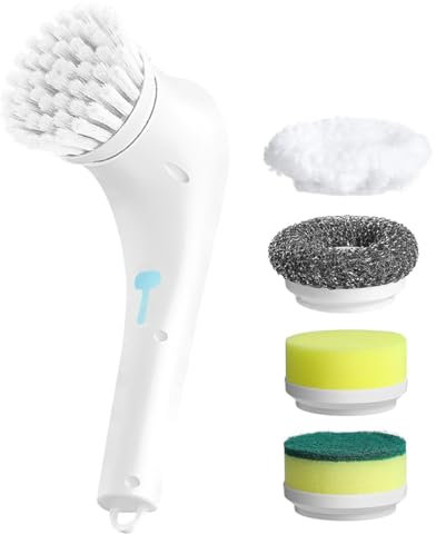 Tiardey Spazzola elettrica Rotante - Spazzola per la Pulizia Portatile Senza Fili con 5 testine sostituibili, Spazzola elettrica Ricaricabile per la Pulizia della casa e del Bagno
