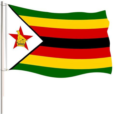 5ft x 3ft Zimbabwe Flag 90 x150cm National Flag with Two Brass Grommets Large of Zimbabwe for Festival Party Sport Events Gardens Home Indoor and Outdoor Decoration
