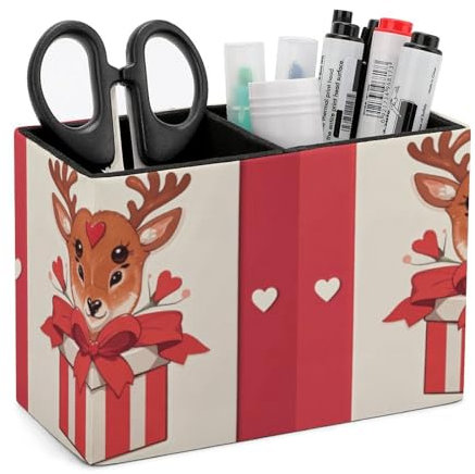 GFLFMXZW Fawn Love Geschenk-Box, Stifthalter für Schreibtisch, Organizer, Leder, Make-up-Pinselhalter, 2 Fächer, funktionaler Stifthalter, quadratischer Stift-Organizer, multifunktionaler Bürobedarf