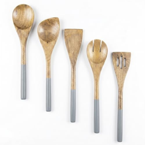 The Art Box Wooden Utensil Set – 5-Piece Acacia Wood Cooking Spoons & Spatulas Non-Stick Kitchen Tools Comfortable Grip BPA-Free Ideal for Cooking and Serving