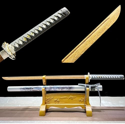 HJHUUA Natürliche Palisander-Samurai-Schwerter,handgefertigtes Bokken,gerades Samurai-Schwert aus Holz,hölzernes Katana-Trainingsschwert für Kendo,Dekoration,Cosplay,Requisiten,Display – 103 cm