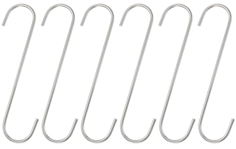 QUARKZMAN 6 Stück Lange S Haken 8 Zoll Extra Lange Metall S-förmige Haken aus Hochmanganstahl S Haken Aufbewahrungswerkzeug für Küche Garten Badezimmer Garage Schrank, Silber