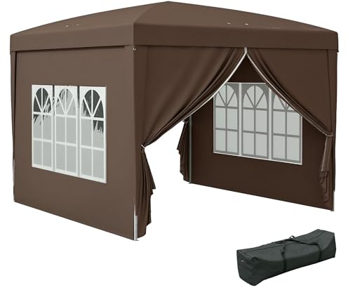 Outsunny Gazebo Pieghevole 3x3 Pop Up con 2 Porte e 2 Finestre, 4 Pannelli Laterali e Borsa da Trasporto, Gazebo da Esterno in Acciaio e Tessuto Oxford, per Giardino, Feste, Campeggio, Caffè