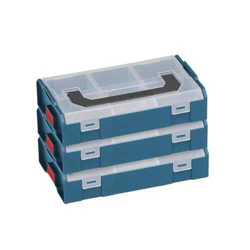 Bosch Sortimo L-BOXX Mini-Werkzeugkoffer | 3er Set in Professional Blau mit transparentem Deckel | Sortimentskasten Schrauben und Dübel | Erstklassige Sortierboxen für Kleinteile