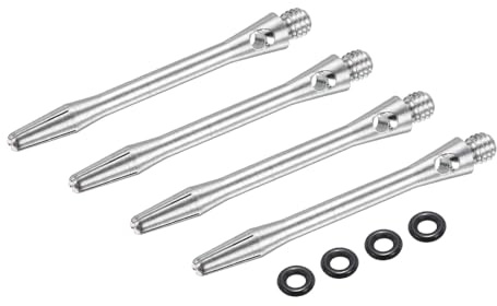 PATIKIL Dartskaft i aluminium, 45 mm, 4-pack 2 BA gängdartstjälkar, ersättningstillbehör med gummiringar för stålspets, silver