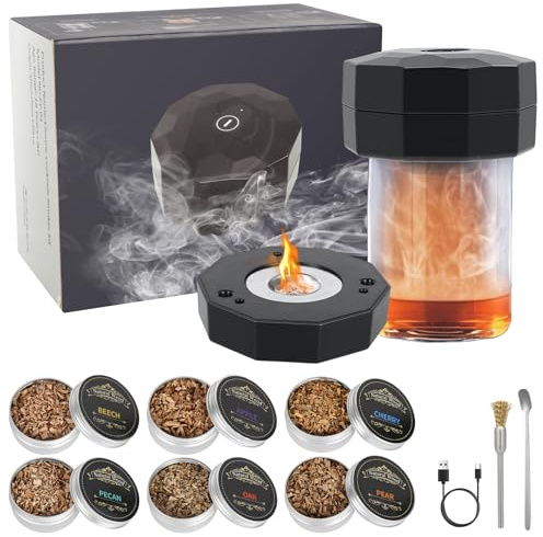 TechVizrs Elektrischer Cocktail Smoker Set, Whiskey Rauchen Set mit 6 Holzchips, Rauchige Wein Whiskey Cocktails, Geschenk für Ehemann, Vater und Cocktail-Liebhaber (kein Butan Erforderlich)