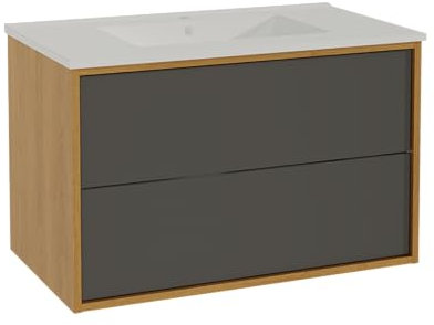 Erin - Mobile lavabo da 80 cm, mobile da bagno, lavabo incluso (rovere/nero vintage)