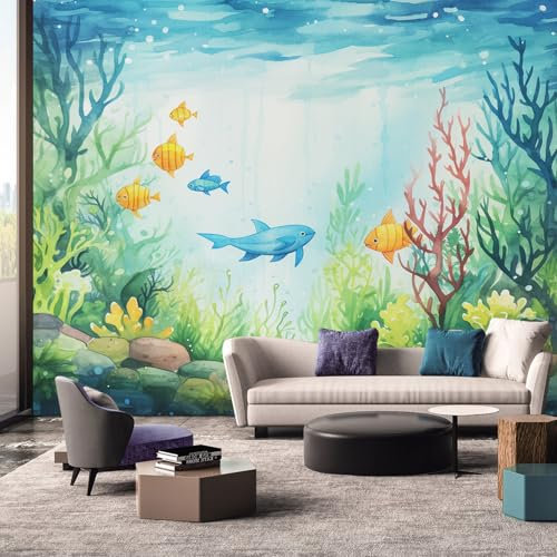Générique Papier Peint Panoramique Aquarium Sous l'eau, Papier Peint Poisson Monde Sous-marin, Fresque Murale, Decoration Chambre Salon, 500 x 260 cm &WQVE