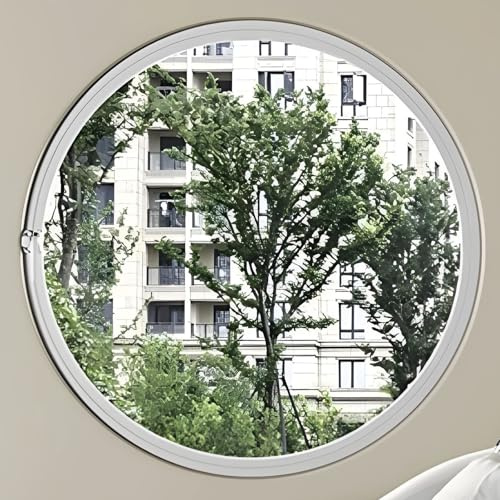 Fenêtre ronde avec cadre en aluminium et verre trempé, fenêtre à battant pivotante à 360° pour salle de bain, chambre, salon, Fenêtre de ventilation intérieure de remplacement avec poignée(White+Trans