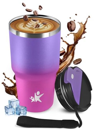 KollyKolla Tasse Isotherme 600ml, Tasse Isolante Premium en Acier Inoxydable, Étanche et Réutilisable, Mug avec Couvercle, sans BPA, Idéale pour Enfant, Adulte, Randonnée, Cyclisme, les Filles