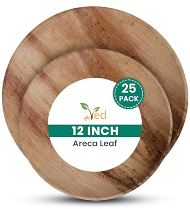 VED Disposable, Eco-Friendly, Biodegradable Areca Leaf Dish, (12(30 cm), Round Trey), Compostable Dinner Plates, Heavy-Duty Plate for Wedding, Party & Picnic, Microwave & Oven Safe.