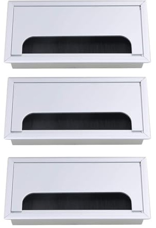 AHIOJEGX Pasacables Escritorio Aleación de Aluminio, Mesa Plateada, Escritorio, Cable Rectangular, Ojal, Cubierta de Orificio, Puerto de Salida, 16x8x3cm con Cepillo Negro(4pcs)