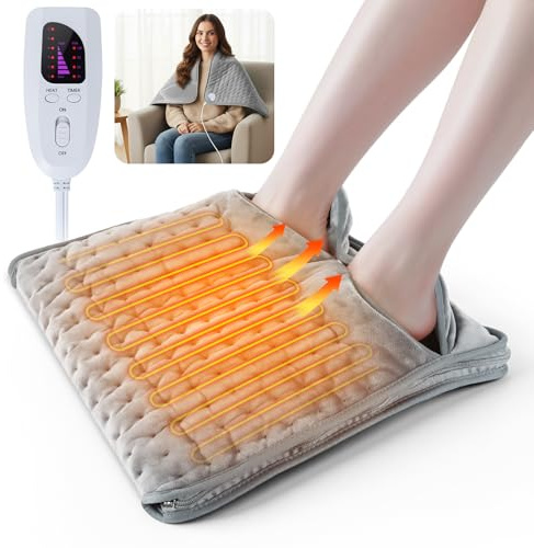 Qoosea Scaldapiedi Elettrico con Cerniera - 6 Livelli Temperatura, 4 Timer, Sicurezza - Lavabile in Lavatrice per Casa, Ufficio, Piedi Freddi e Artrite